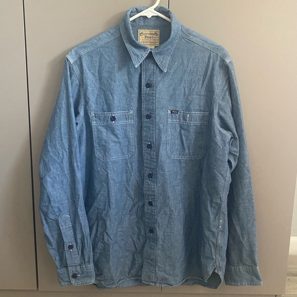 Polo Ralph Lauren Mens Classic Fit Vintage Indigo Long Sleeve Chambray Workshirt - Picture 2 of 13